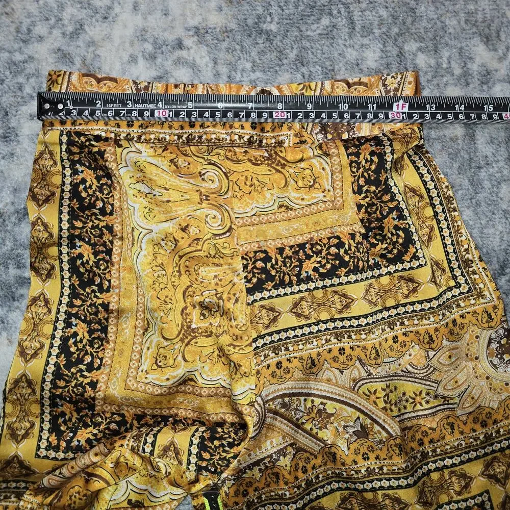 Fashion Nova Pants Womens Small Gold Satin Paisley Wide Leg Belted Boho Dressy - Picture 7 of 10